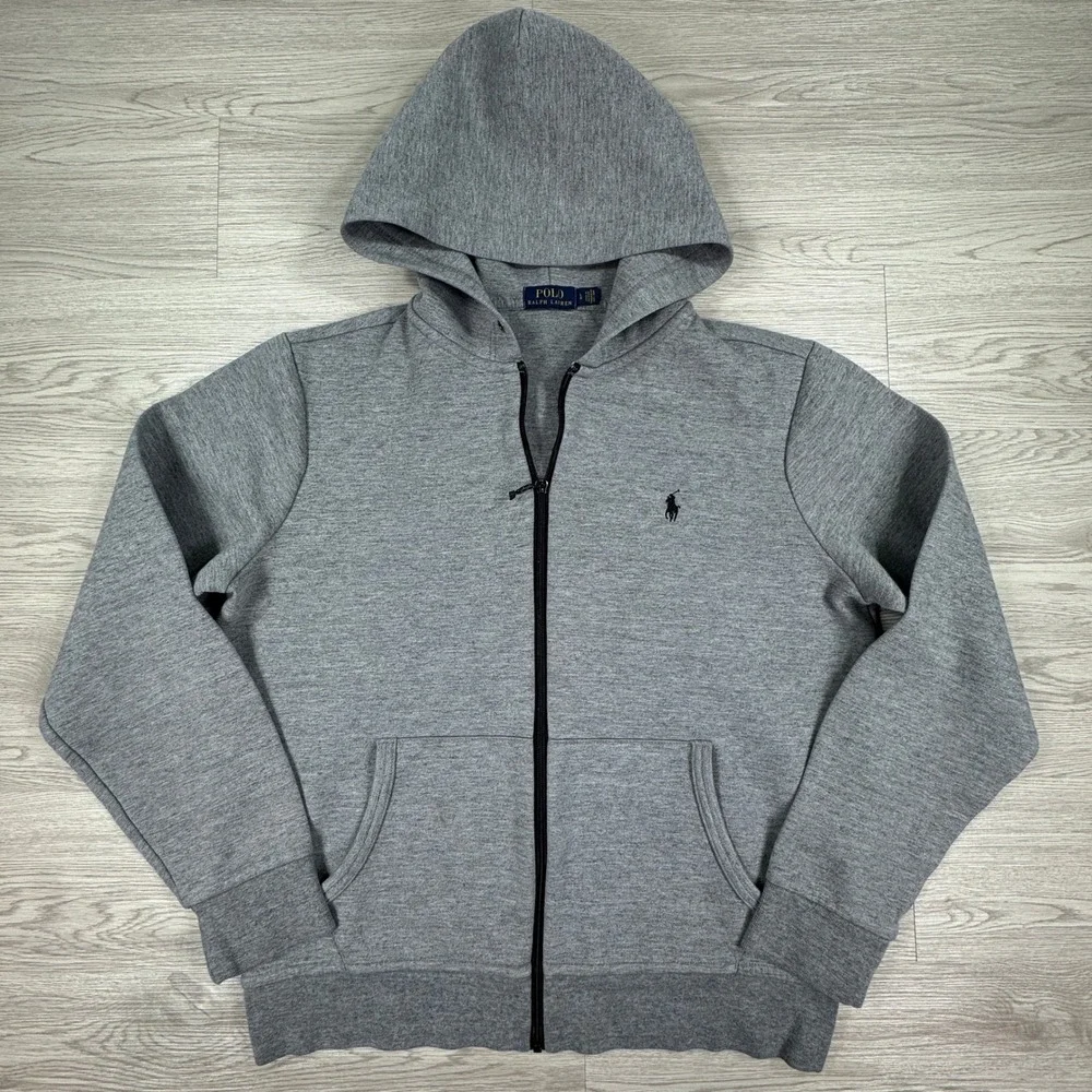 Polo Ralph Lauren Mens Hoodie Full Zip Gray Large Embroidered Pony Logo